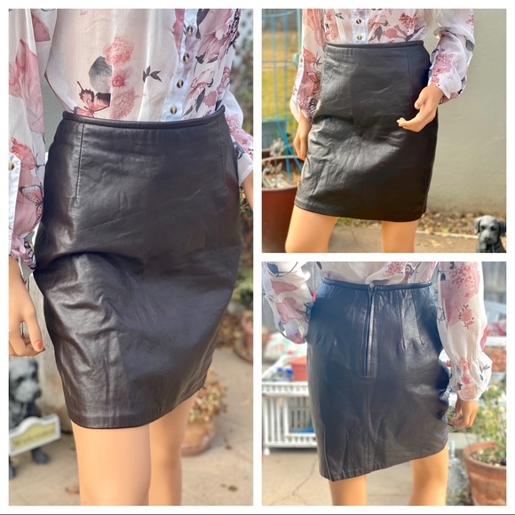 HUGO BUSCATI “MILANO” Brown Leather Pencil Mini Skirt - Picture 2 of 16